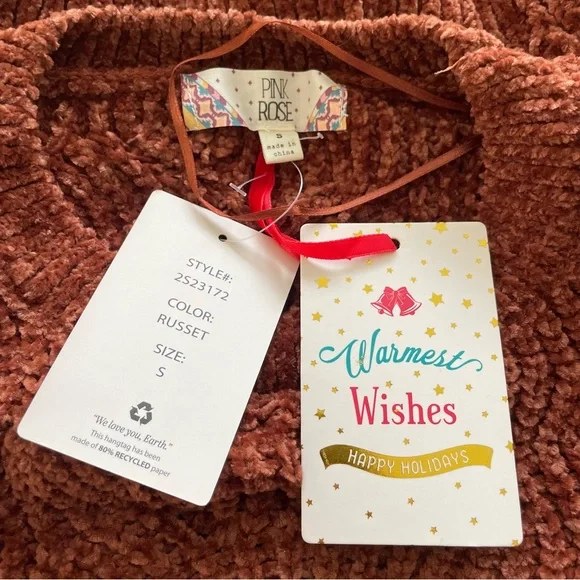 Slightly Cropped Pink Rose Sweater | Size: Small - Picture 8 of 9